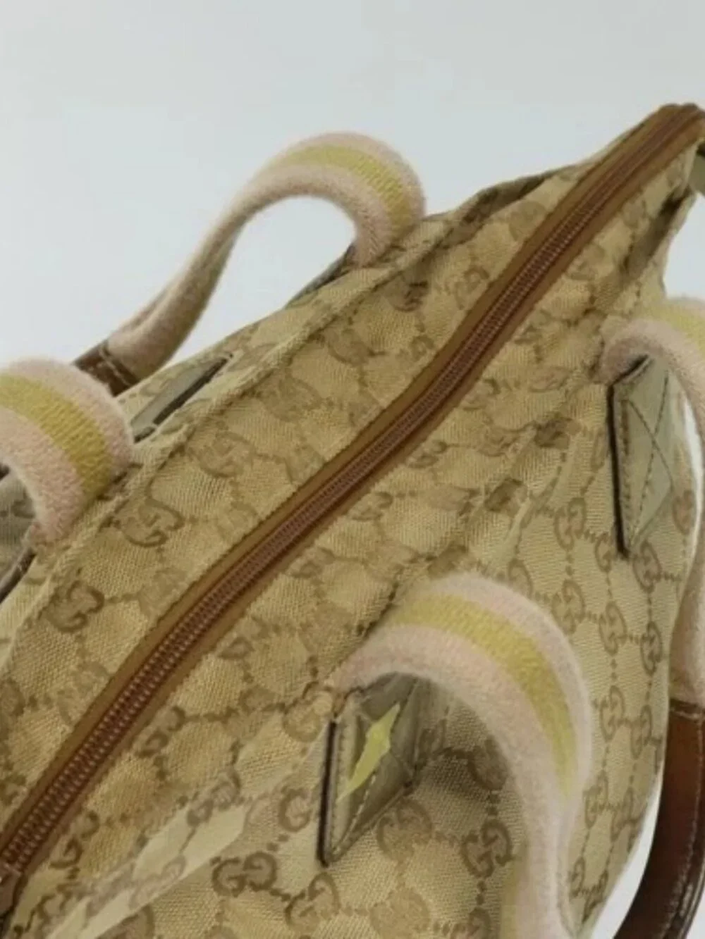 GUCCI GG Canvas Sherry Line Hand Bag Beige Gold pink 131228 Auth ac3698 - Picture 6 of 15